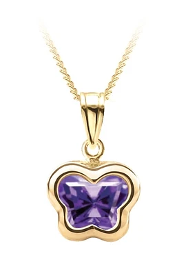 Butterfly BFLY pendant for babies with amethyst (month of February) - 14K yellow Gold. Color: yellow | Doucet Latendresse