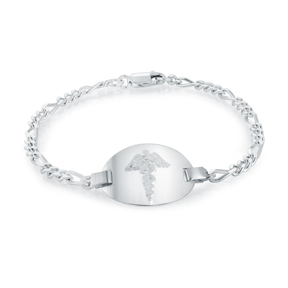 Bracelet medical 7''  pour femme - Argent sterling. Color: blanc | Doucet Latendresse