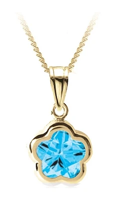 Flower BFLY pendant for babies with blue topaz (month of December) - 14K yellow Gold. Color: yellow | Doucet Latendresse