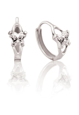 Boucles d'oreilles BFLY de genre Huggies pour bambins en argent sterling serties de zircons cubiques (mois d'avril). Color: argent | Doucet Latendresse