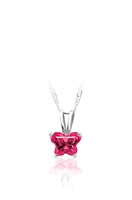 Pendentif BFLY pour bébé serti d'un zircon cubique fuschia (mois de juillet) - Chaîne incluse. Color: argent | Doucet Latendresse