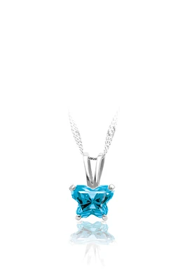 BFLY pendant for babies in sterling silver with blue cubic zirconia (month of December) - Chain included. Color: silver | Doucet Latendresse