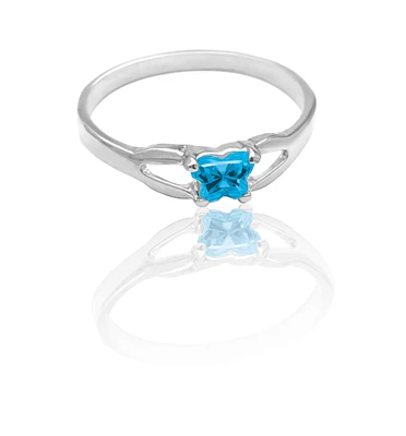 Bague BFLY pour fillette en argent sterling sertie d'un zircon cubique bleu (mois de décembre)*. Color: argent | Doucet Latendresse