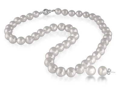 Necklace (18 inches) and earrings 8-9mm pearl set - Sterling silver studs and fastener -. Color: white | Doucet Latendresse