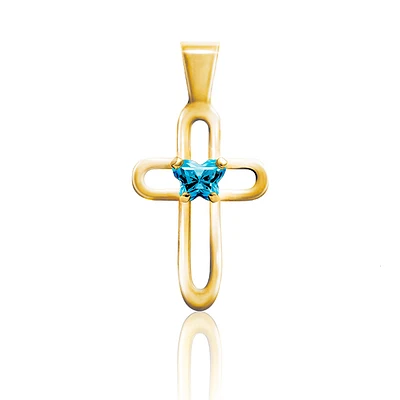 Pendentif croix BFLY pour bébés serti d'un zircon cubique bleu (mois de décembre) - Or jaune 10K. Color: jaune | Doucet Latendresse