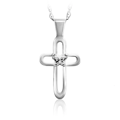 BFLY cross pendant for children - Sterling silver & cubic zirconia (month of April). Color: silver | Doucet Latendresse