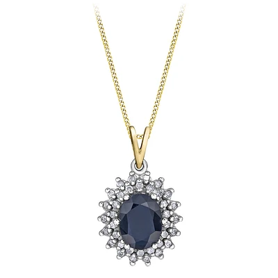 Pendant for woman - 2-tone 10K gold with dark sapphire & diamonds with necklace 16''. Color: 2 tone | Doucet Latendresse