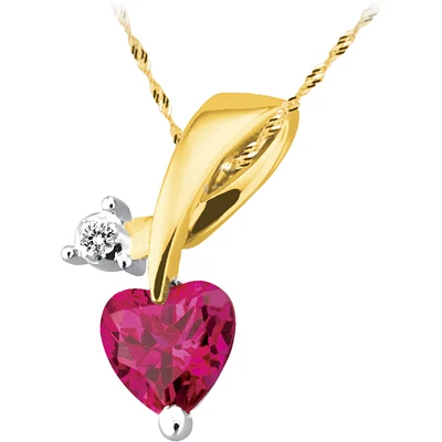 Heart pendant for woman - 10K yellow Gold with diamond & created ruby with necklace 16''. Color: yellow | Doucet Latendresse
