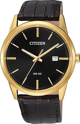 Montre Citizen pour hommes - Cadran noir avec verre minéral et mouvement quartz - Bracelet en cuir - Fonctions: Date | Doucet Latendresse