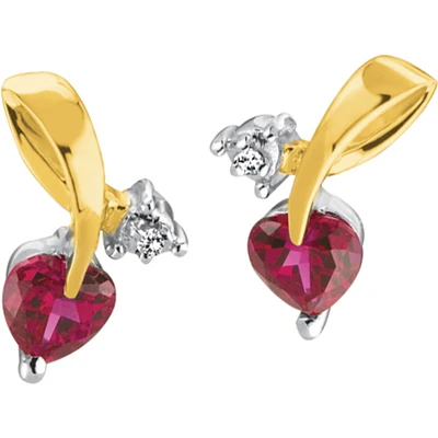 Stud earrings for woman - 10K yellow Gold WITH DIAMOND & CREATED RUBY. Color: yellow | Doucet Latendresse