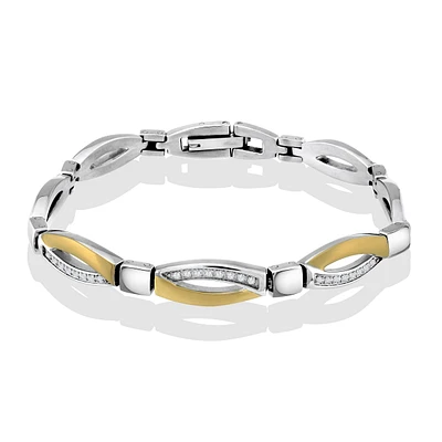 Bracelet pour femme - Acier inoxydable 2-tons & zircons cubiques. Color: 2 tons | Doucet Latendresse