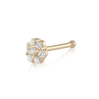 Flower nose stud set with cubic zirconia - 14K yellow Gold. Color: yellow | Doucet Latendresse