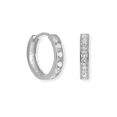 Hoop earrings with cubic zirconia - in 10K white gold. Color: white | Doucet Latendresse