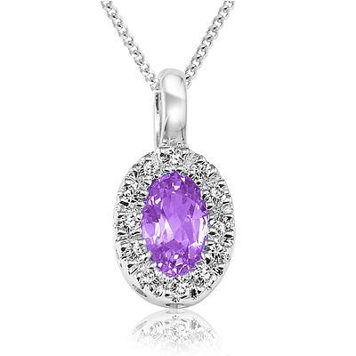 Pendant for woman - 10K white gold with amethyst & diamonds, with necklace 18''. Color: white | Doucet Latendresse