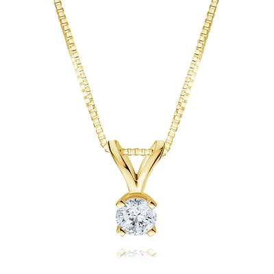 Pendentif sertis d'un diamant solitaire de 0.05 Carat- en Or 14K - chaine 16'' incluse. Color: jaune | Doucet Latendresse