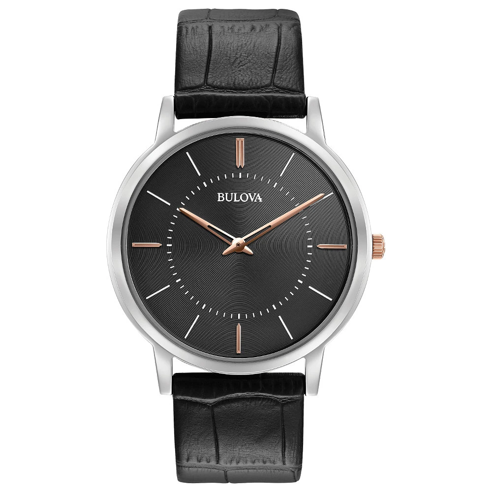 Bulova watch for men -  Dark grey dial with mineral crystal and quartz movement - Leather band | Doucet Latendresse