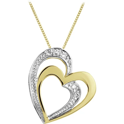 Pendentif coeur - Or 2-tons 10K (jaune et blanc) & Diamants totalisant 3pts,avec chaine 18''. Color: 2 tons | Doucet Latendresse