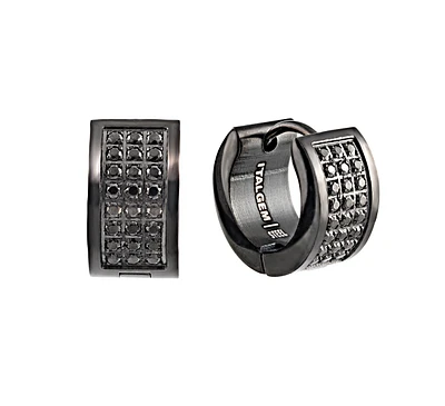 Huggies earrings - Black stainless steel & Black cubic zirconia. Color: black | Doucet Latendresse