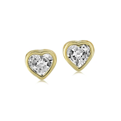 Boucles d'oreilles coeurs en or avec zircons cubiques. Color: jaune | Doucet Latendresse