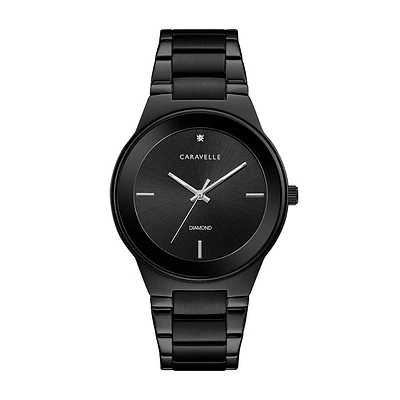 Caravelle NY Watch for Men - Black stainless steel & Black dial with a diamond | Doucet Latendresse