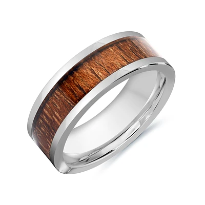 Band for man - Tungsten &  Koa Wood. Color: white | Doucet Latendresse