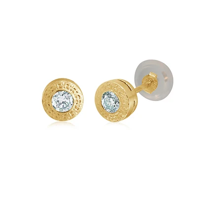 Patterned round earrings - 10K yellow gold & Cubic zirconia. Color: yellow | Doucet Latendresse