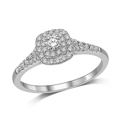 Bague de Fiançailles en Or Blanc 10K avec Double Halo de Diamants. Color: blanc | Doucet Latendresse