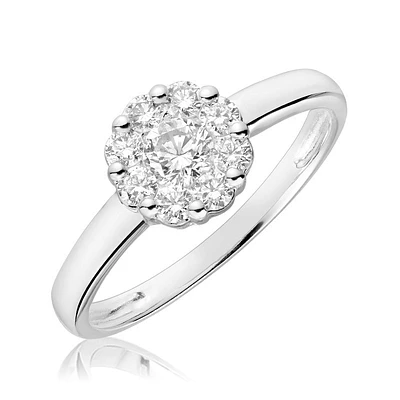 Bague de Fiançailles en Or Blanc 10K avec Diamants en Motif Cluster. Color: blanc | Doucet Latendresse