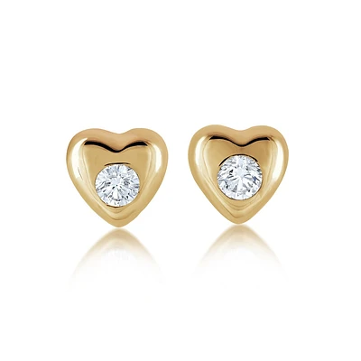 Heart earrings for child - 10K yellow gold & Cubic zirconia. Color: yellow | Doucet Latendresse