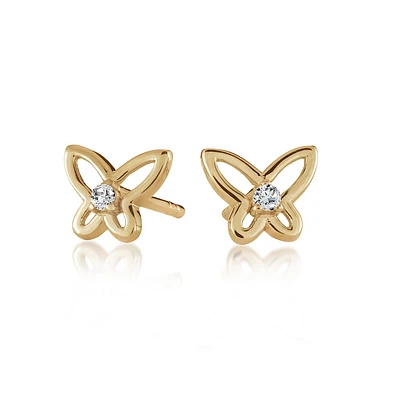 Butterfly earrings for woman - 10K yellow gold & Cubic zirconia. Color: yellow | Doucet Latendresse