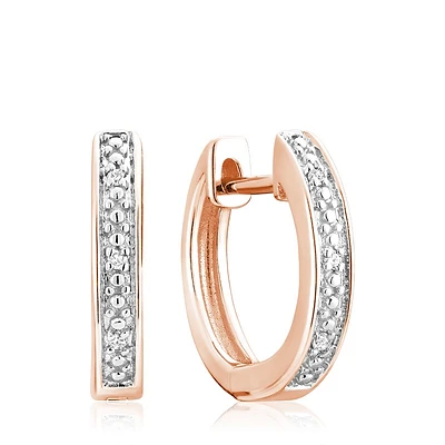 Huggies earrings for woman - 10K rose gold & Diamonds 0.03 Carat T.W.. Color: pink | Doucet Latendresse