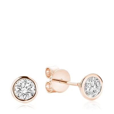 10K Rose Gold Bezel Set Diamond Stud Earrings. Color: pink | Doucet Latendresse