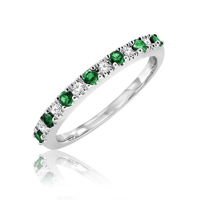 Bague pour femme - Or blanc 10K avec diamants & émeraudes. Color: blanc | Doucet Latendresse
