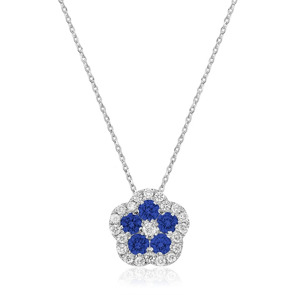 Pendentif pour femme avec Saphir Bleu et Diamants , avec chaîne 18''. Color: blanc | Doucet Latendresse