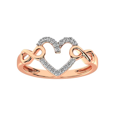 Heart rings + Infinity symbol for woman - 10K rose gold & diamonds. Color: pink | Doucet Latendresse