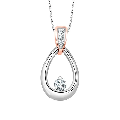 Pendentif serti d'un diamant de 0.03 Carats - en or 2-tons 10K (blanc et rose) - Chaîne incluse 16''. Color: blanc | Doucet Latendresse