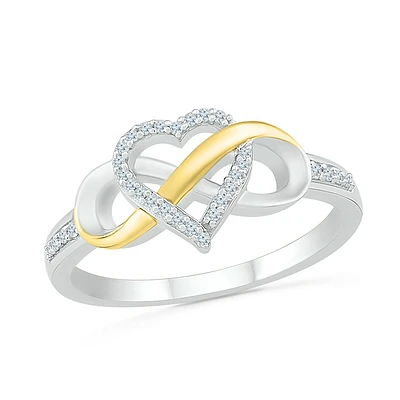 Bague coeur + symbole d'infini pour femme, argent sterling .925 et Or jaune 10k & diamants totalisant 0.10 T.W.. Color: 2 tons | Doucet Latendresse