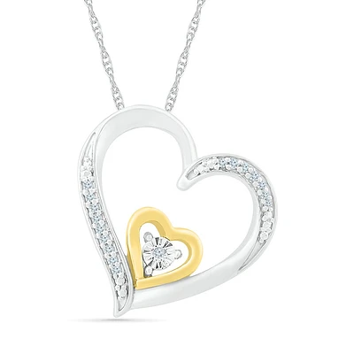 Pendentif coeur avec Chaîne, - en argent sterling .925 et Or Jaune 10K & Diamants. Color: jaune | Doucet Latendresse