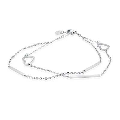 Stainless Steel Double Strand Heart Bracelet. Color: white | Doucet Latendresse