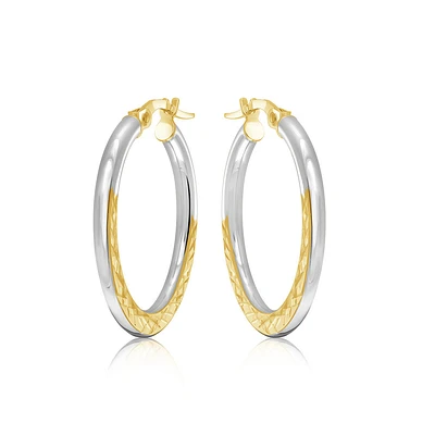 Boucles d’Oreilles Anneaux Texturées en Or 10K 2 Tons. Color: 2 tons | Doucet Latendresse