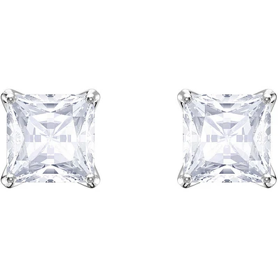 Attract stud pierced earrings, white, rhodium plated. Color: white | Doucet Latendresse