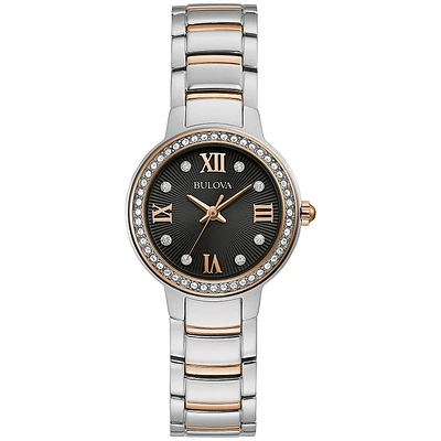 Two-Tone Stainless Steel Watch – 30mm, Black Dial with Crystal Markers | Doucet Latendresse
