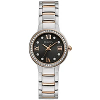 Two-Tone Stainless Steel Watch – 30mm, Black Dial with Crystal Markers | Doucet Latendresse