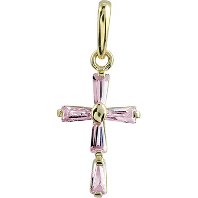 Pendentif Or jaune 10K  Mini-Croix de Zircons roses. Color: jaune | Doucet Latendresse