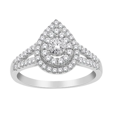 Bague 10K en forme de larme avec diamants. Color: blanc | Doucet Latendresse