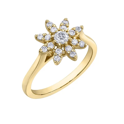 10K Yellow Gold Diamond Floral Cluster Ring. Color: yellow | Doucet Latendresse