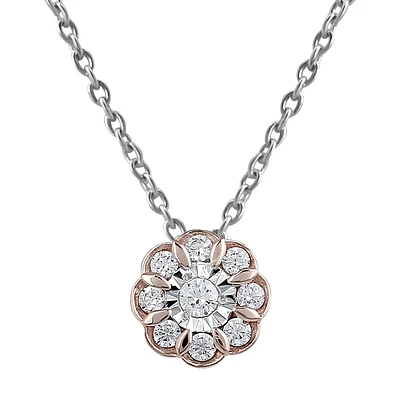 Flower pendant for woman - 10K rose Gold & Diamonds T.W. 13pts - 16