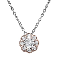 Flower pendant for woman - 10K rose Gold & Diamonds T.W. 13pts - 16