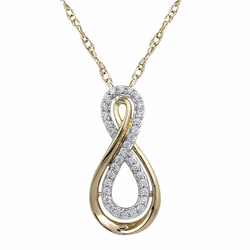 Infinity pendant for woman - 10K yellow gold & Diamonds T.W. 10pts - 16