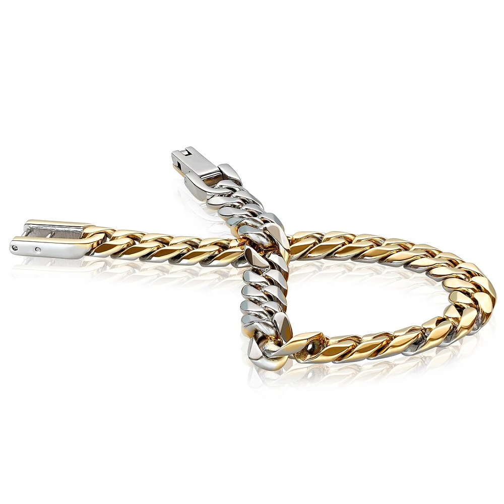Reversible 2 tone polished Stainless Steel Curb Bracelet - 8. Color: 2 tone | Doucet Latendresse